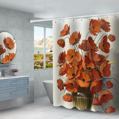 China Viable Wholesale Custom Design Digital Printing Waterproof Hookless Bathtub Covered Show Curtain Bathroom 006 for sale