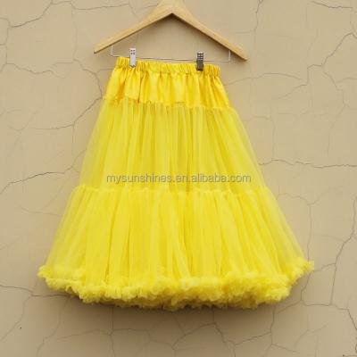 China New Design Plus Size Plus Size Lady Yellow Pettiskirt Fashion Fluffy Long Maxi Chiffon Skirt for sale