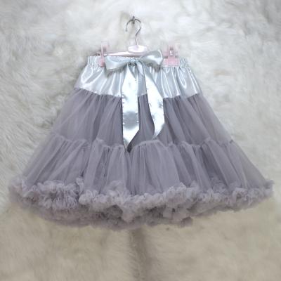 China Super Fluffy Soft Chiffon Gray Kids Girl Pettiskirt For Silver Fashion Children Breathable Boutique Clothing 0-12 Years for sale