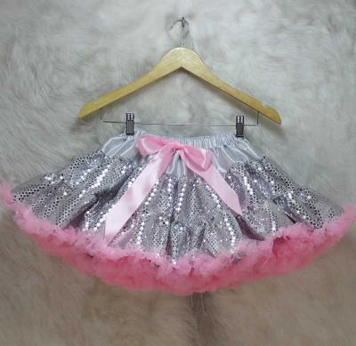 China Princess Breathable Silver Sequin Baby Pettiskirt with Pink Tulle for sale