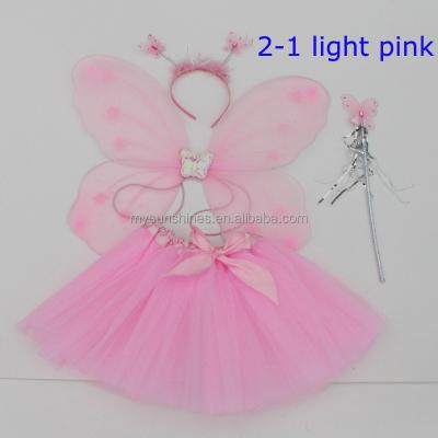 China Breathable Girls Party Skirt Fairy Fashion Light Pink Basic Tutu With Bow With Light Pink Butterfly Wings Set for sale