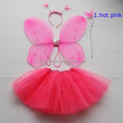 China Breathable Wholesale Three Layers Hot Pink Tulle Tutu Skirt With Hot Pink Butterfly Set For Fashion Angel Girls for sale