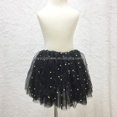 China New Arrival Factory Price Breathable Dance Wear Black Tulle Tutu Mini Skirt With Gold Bead Decoration for sale