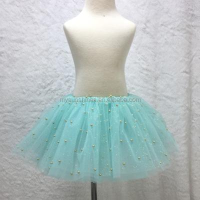 China Kids Girls Aqua Mini Tutu Breathable Cute Newborn Infant Fluffy Skirt With Gold Bead Decoration for sale