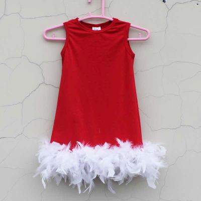 China New Design Kids Christmas Plus Size Red Kids Girls Dress Dress With Feather for sale