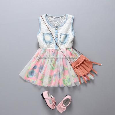 China 2017 Fashion Summer Girls Denim Dress Design Interesting Casual Dress Breathable Cute Children Kids Lace Up Dress Patterns for sale