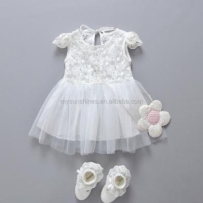 China 1 Year Princess Baby White Lace Baby Girl Wedding Dress High Quality Breathable Sleeveless Dress Wholesale Birthday Dress for sale