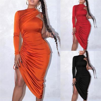 China Wholesale Anti-static No MOQ long drop bodycon dresses one shoulder private label clothing fashion for women for sale