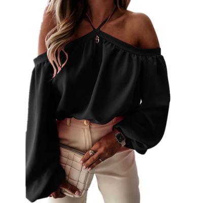 China Solid Casual Ladies Autumn Blouse Anti-wrinkle Long Sleeve Halter Off-Shoulder Women Shirt Top for sale