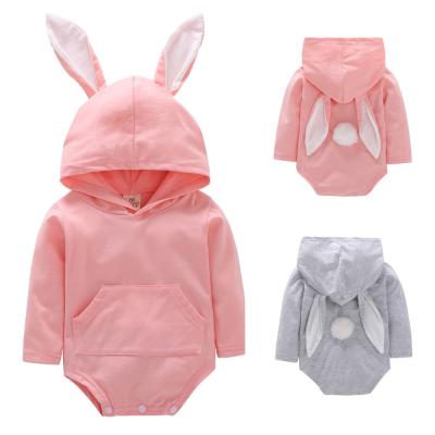 China Organic Bunny Ears Baby Toddler Easter Kids Clothes Spring Breathable Baby Jumpsuit Cartoon Solid Color Long Sleeve Romper for sale