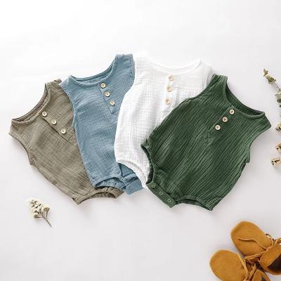 China Breathable Spring Baby Romper 0-2 Years Old Organic Cotton Unisex Infant Newborn Sleeveless Overalls for sale