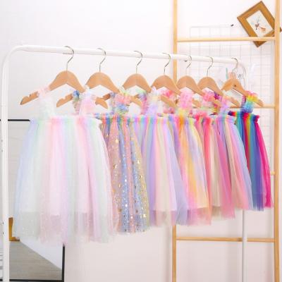 China Anti-wrinkle baby suspender mesh mini dress summer kids use infant dresses girls rainbow tutu skirt for sale