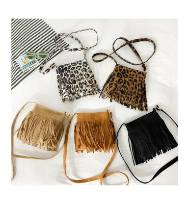 China 2022 Fashion Women Body Bag Small Girl Cross Shoulder Bags Children Waterproof With Tassels Leopard Print Kids Messenger Bag for sale