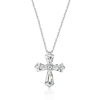 China Custom Vintage Women S925 Silver Cross Pendant Chain Inlaid Diamond Necklace Plated High Carbon 18k Gold for sale