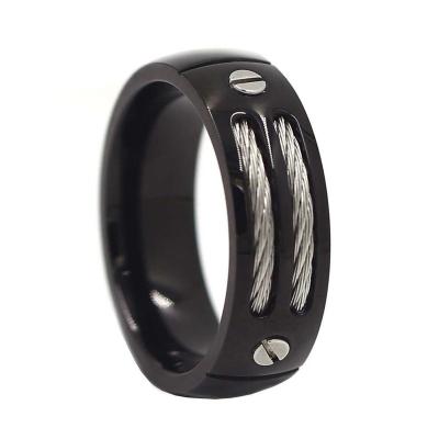 China titanium LR109 titanium+black plated, steel wire ring for men for sale