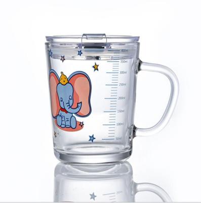 China Daily Life Home Child Use Elephant Glass Straw Cup Glass Milk Cup Juice Cup With Handle for sale