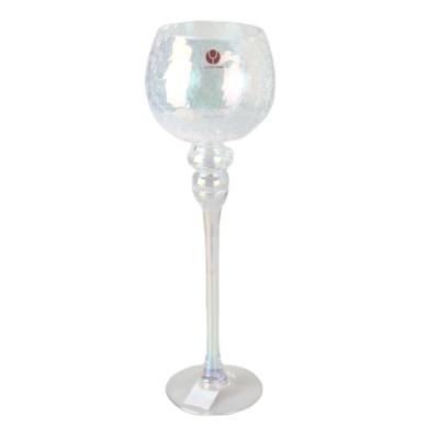 China Popular Wholesale Handcrafted Plated Silver Long Stem Glass Candle Holder for sale