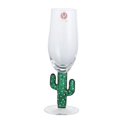 China Glass Specialty Sustainable Hot Cartoon Cactus Green Champagne Glass Quite for sale