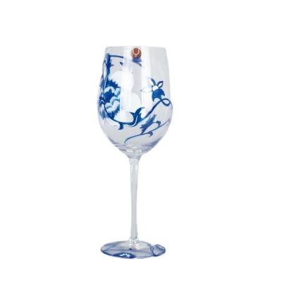 China Viable Wholesale Porcelain Wine Effect Glass Wine Goblet Blue And White Red Wine for sale