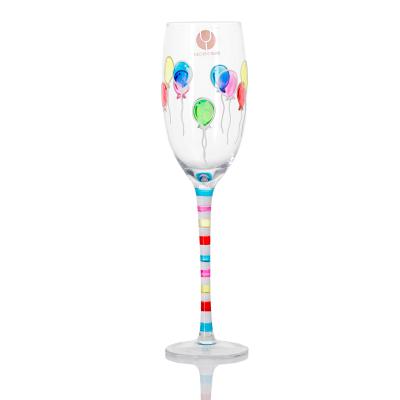 China Viable Balloon Hand Paint Champagne Flute With Hand Painted Line Glass for sale