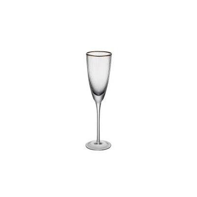 China Glass of Sustainbale Champagne with gold rimmed vertical lines wine glass for sale