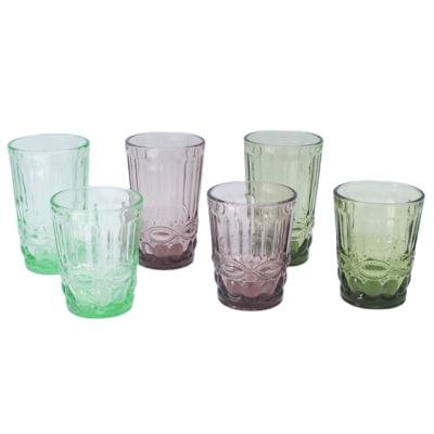 China Viable Embossed Tumbler Handmade Glass Cup Solid Color Drinking Glass for sale