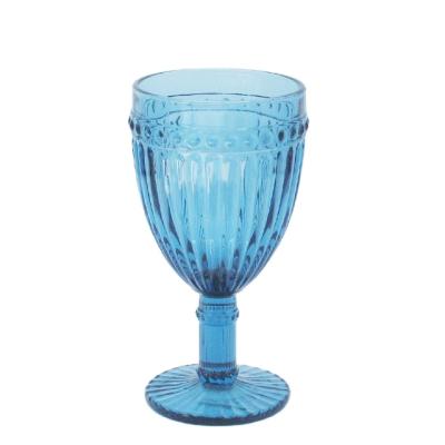 China Cheap Customized Sustainable Solid Color Embossed Wedding Colored Glass Goblet Wine Glass for sale