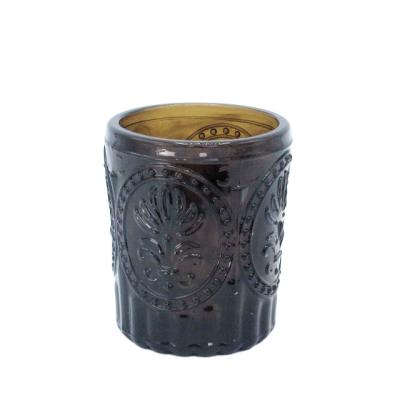 China Daily Life Home Decor Hand-Pressed Amber Embossed Water Glass Color Tumbler for sale