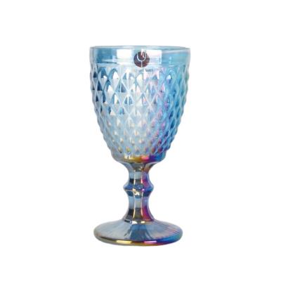 China Hot Selling Daily Life Colored Glass Embossed Classic Vintage Wine Goblets Glass for sale