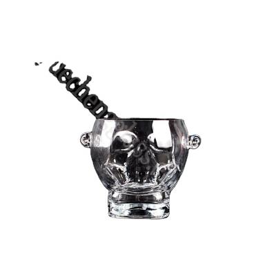 China Sustainable Wholesale Handmade Skull Head Shape Clear Glass Ice Bucket for sale