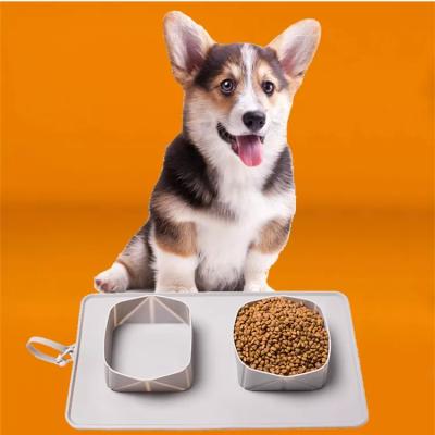 China Viable Dog Rolls Steel 2 Silicone Dog Bowl Without Puddle Mat + Non-Slip Silicone Pet Food Scoop Feeder Bowls for sale