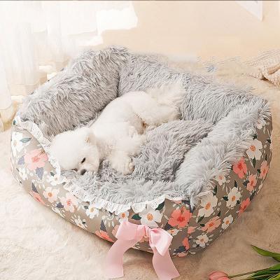 China Breathable Luxury Keep Warm Blue Green Fluffy Pet Dog Bed Sofa Bed Pink for sale