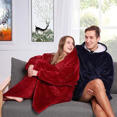 China Home Wearable Winter Flannel Fleece Blanket Couples Sweatshirt Thick Hoodie Blanket for sale