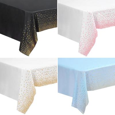 China Lack Waterproof Pink Party Blue Disposable Tablecloth For Dot Confetti Rectangular Plastic Table Rectangle Table Gold Stamping Cover for sale