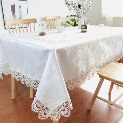 China Simple White Elegant Rectangle Lace Tablecloth Wedding Embroidery Table Cloth for sale