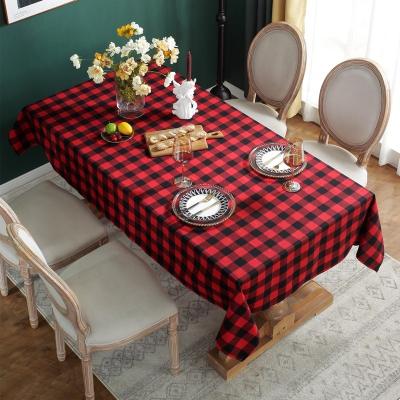 China Amazon Polyester Waterproof Christmas Decoration Tablecloth Red And Green Plaid Dining Table Cloths for sale