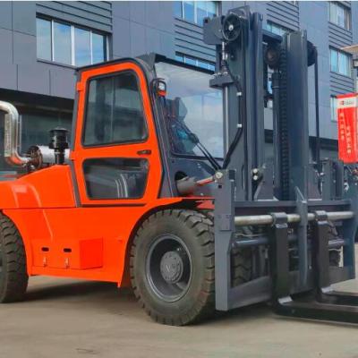 China Large capacity hotels 10ton 12ton diesel forklift with full closed condition and heater cabin air max lifting height 6m for sale