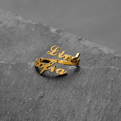 China NEULRY 18K Factory Wholesale Custom Cute Personality DIY Letter Name English Gold Plated Adjustable Ring for sale