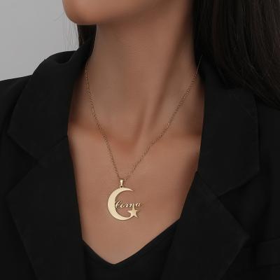 China NEULRY TRENDY INS Personalized Creative Custom English Name 18k Gold Plated Stainless Steel Moon Star Name Profile Necklace for sale