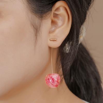 China FASHIONABLE NEULRY Fashion Korea New Women Jewelry Cute Cherry Long Dried Flower Resin Earrings for sale