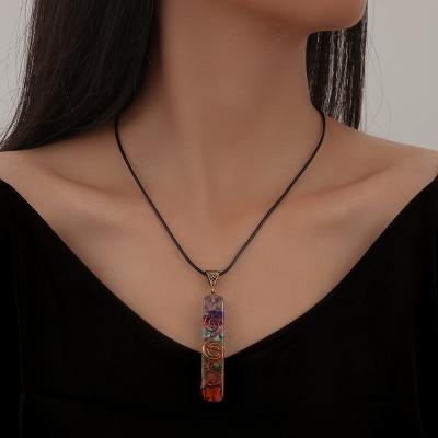 China NEULRY Seven Chakra Crystal Stone Ogan Energy Transparent Resin Hot Selling Unisex Rectangular Pendants For Necklace for sale