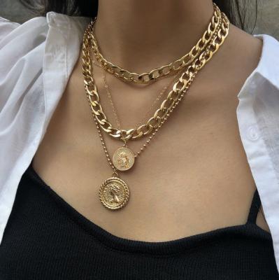 China NEULRY Amazon Fashion Hiphop Cuban Link Coin Necklace Multilayer Pendant Jewelry Long for sale