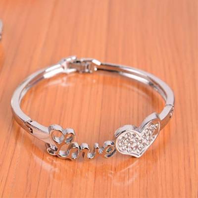 China Romantic Korean Simple Diamond Love Heart Bracelet Fashion Bangle Jewelry For Women for sale