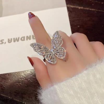 China NEULRY Hot Selling CLASSIC Zircon Butterfly Finger Fashion Jewelry Adjustable Crystal Rings For Women for sale