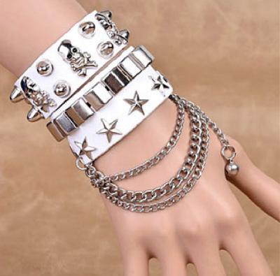 China Punk Fashion Multi-Layer Leather Wide Bracelet Personality Domineering Skull Rivet Punk Street Dance Bracelet Jewelry for mens for sale