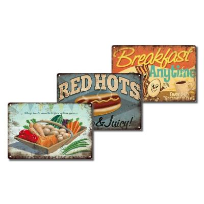 China Industrial Metal Tin Signs, 20cm x 30cm, Vintage Retro Burger Hot Dog Pizza Metal Canteen Food Signs for Cafe Kitchen Restaurant. for sale