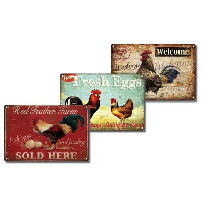 China Industrial Farm Chickens Vintage Metal Signs, 20*30cm, Retro Wall Posters for Dogs Cats Wall Home Decoration for Farm Fresh Eggs for sale