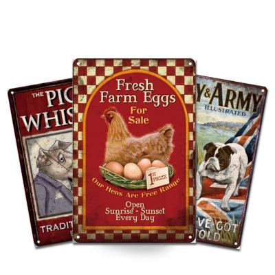 China Industrial Farm Chickens Vintage Metal Signs, 20*30cm, Retro Wall Posters for Farm Hens Pigs Dogs Cats Swan Wall Decoration for sale