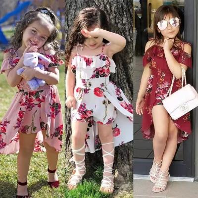 China Polyester Cotton Casual Irregular Kids Floral Dresses Sleeveless Sunbathing Outfits/Cotton Summer Babies Design Strap Dress for sale