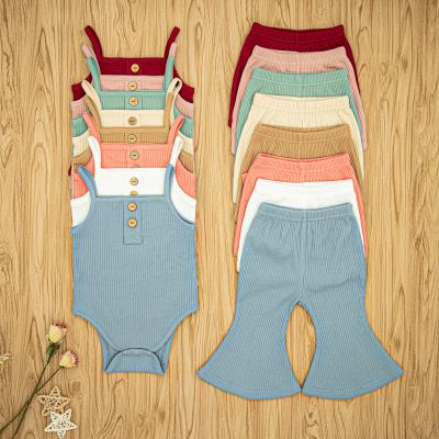 China MIOZING Anti-wrinkle Toddler Kids Babies Clothes Set Solid Ribbed Suspender Vest Flare Pants Outfits Set Children Clothing 2PC Girls for sale